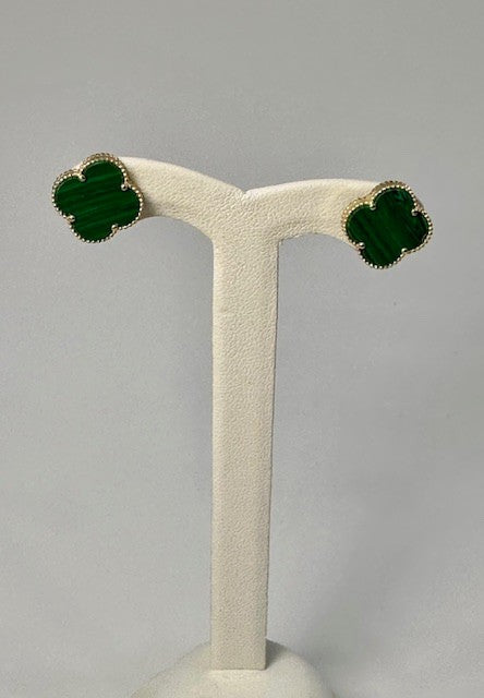 Yellow gold and green clover studs