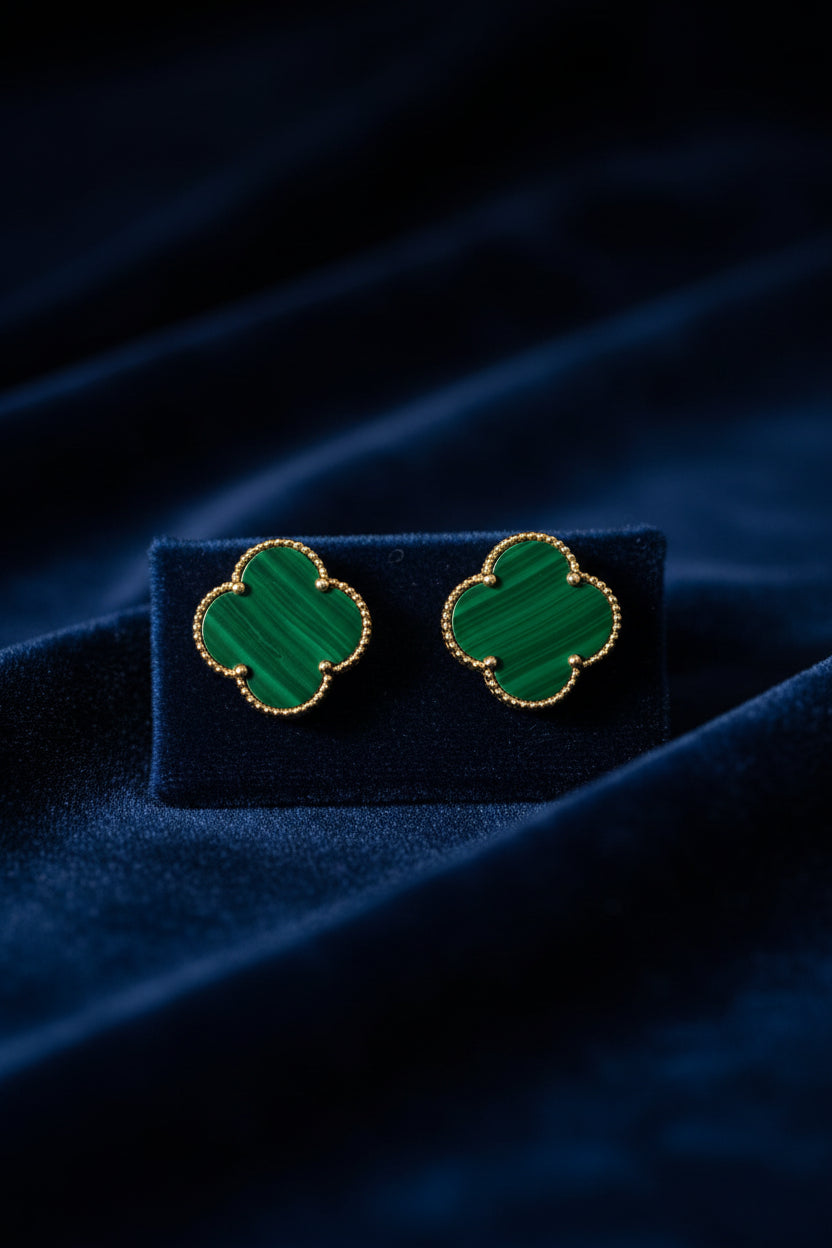 Yellow gold and green clover studs