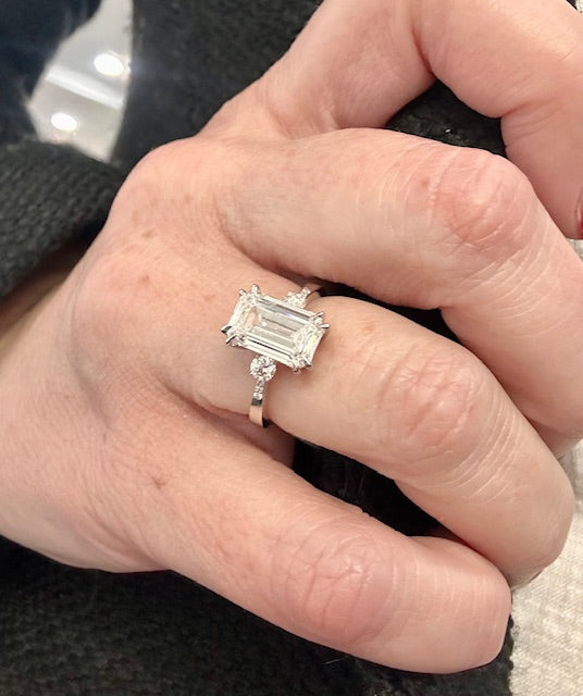 Certified Lab Emerald Cut Engagement Ring on hand