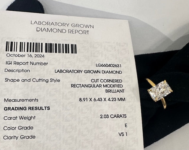 Certificate and Rectangular Diamond Solitaire Yellow Gold