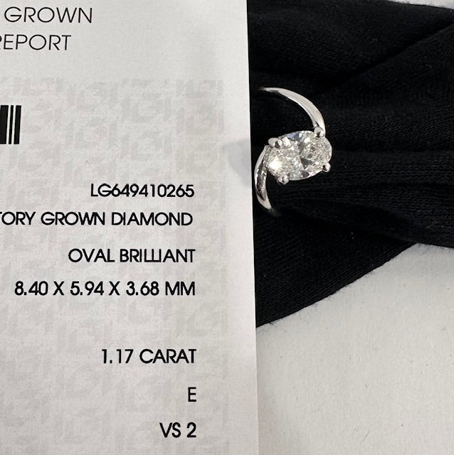 IGI certified lab grown oval diamond ring