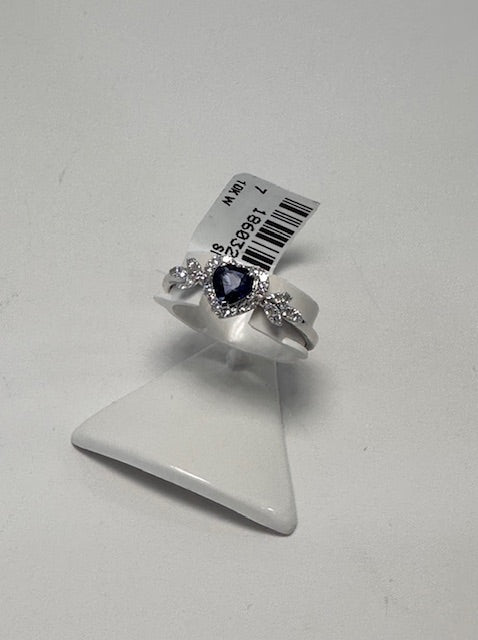 Diamond and blue sapphire heart ring