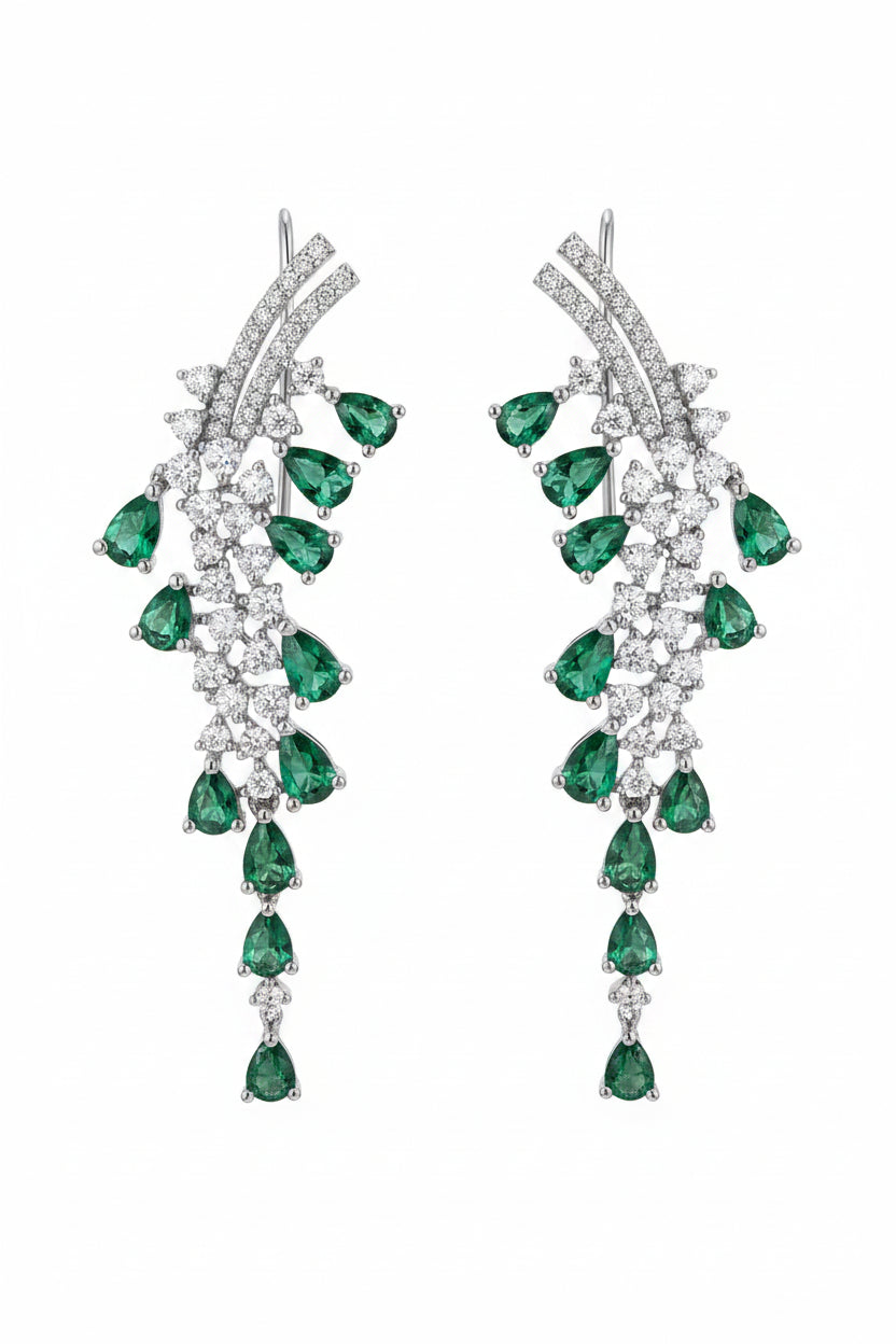fancy dangling earrings with emerald and diamond stones