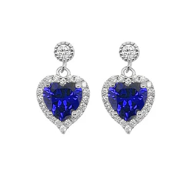 Sterling silver dangle heart earring blue