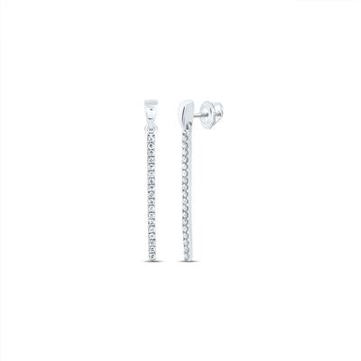 Round Diamond Vertical Drop Dangle Earrings 1/5 Cttw in white gold