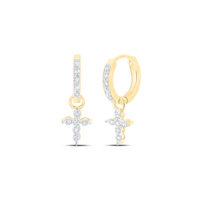 1/8 CTW Natural Diamond Cross Hoop Dangle Earrings