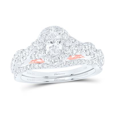 14k Two-tone Gold Oval Diamond Bridal Wedding Ring Set 1 Ctw