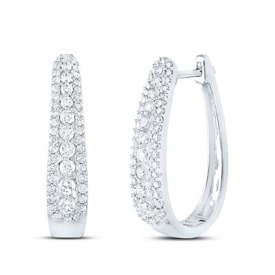 Natural diamond white gold oblong hoop earrings