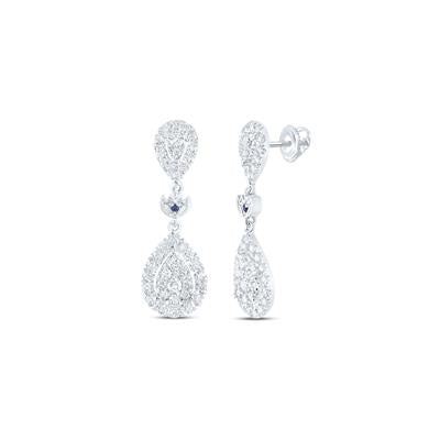 14k white gold 1ct natural diamond pear dangle earrings