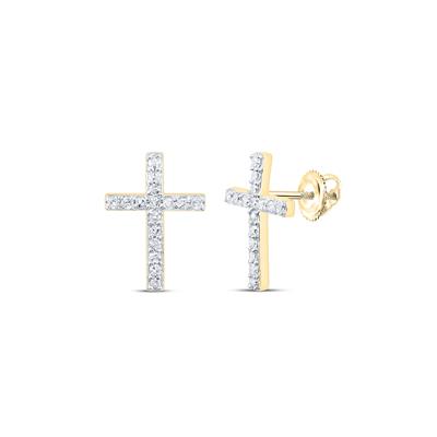 yellow gold and natural diamond cross earrings