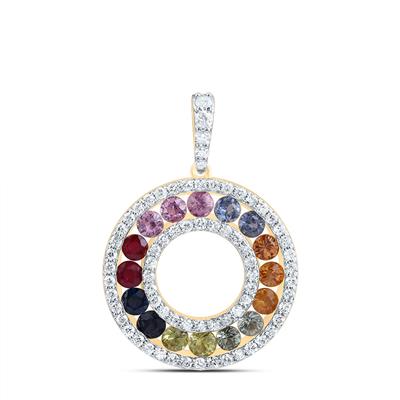 1/2CTW Natural Diamond 1 1/2CTW Natural Rainbow Sapphire Pendant