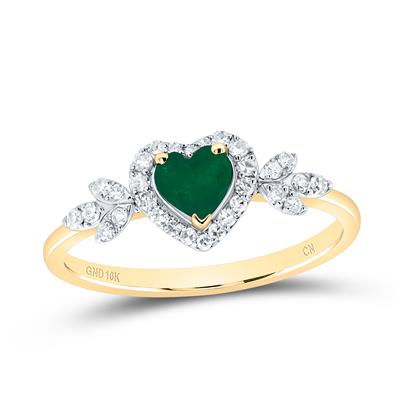 Gold, emerald and diamond heart ring