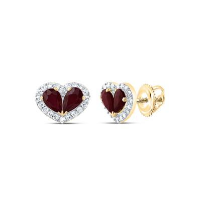 Natural diamond and ruby heart studs