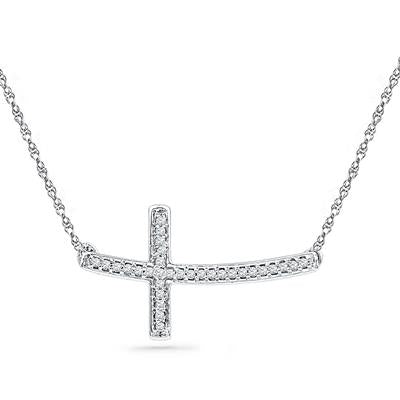 1/10 Natural Diamonds Sideways Cross Necklace