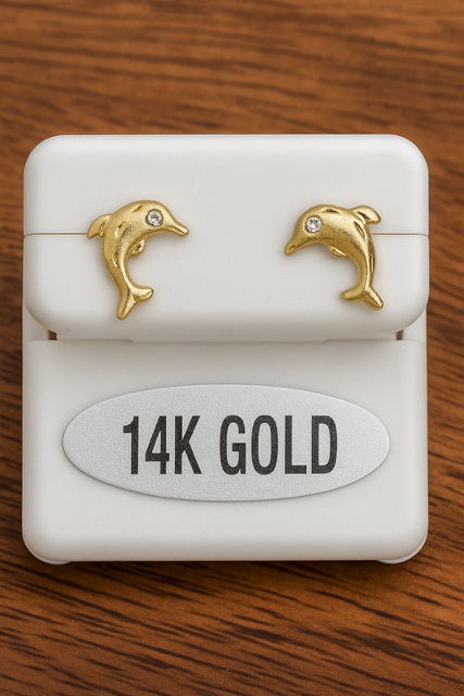 14k Gold dolphin studs