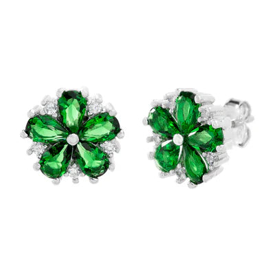 Sterling Silver green flower studs