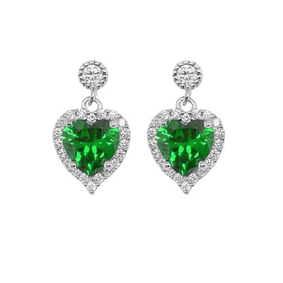 Sterling silver dangle heart earring green