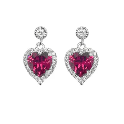 Sterling silver dangle heart earring pink