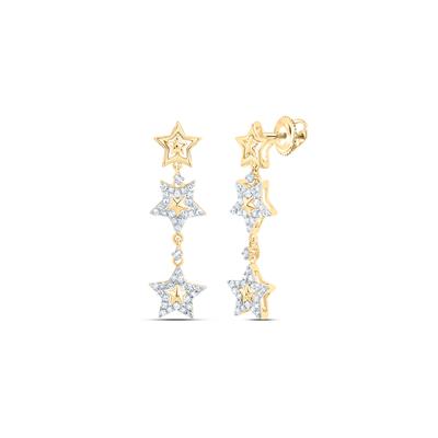 gold and natural diamond star dangle earrings