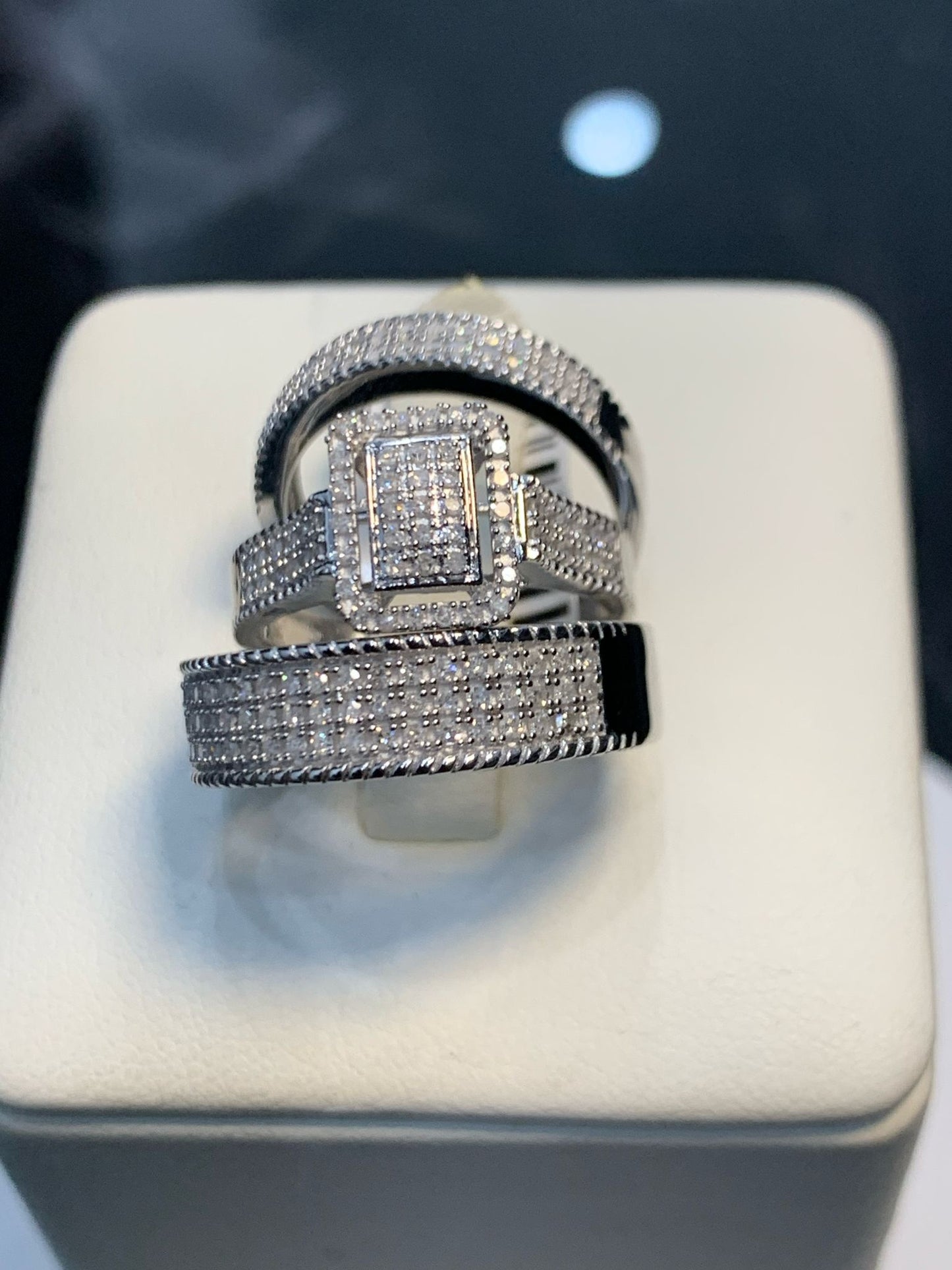 Silver and diamond wedding set