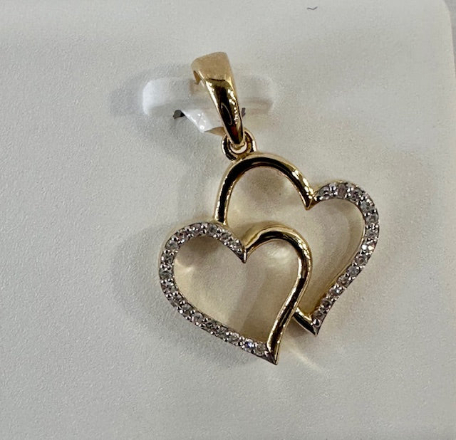 gold and diamond pendant double heart 