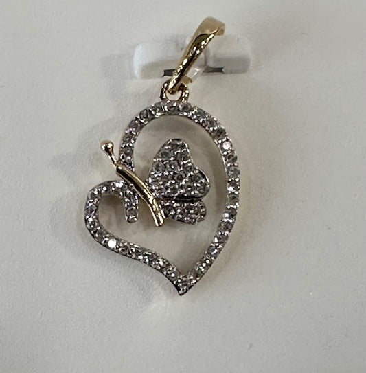 natural diamond pendant heart with butterfly