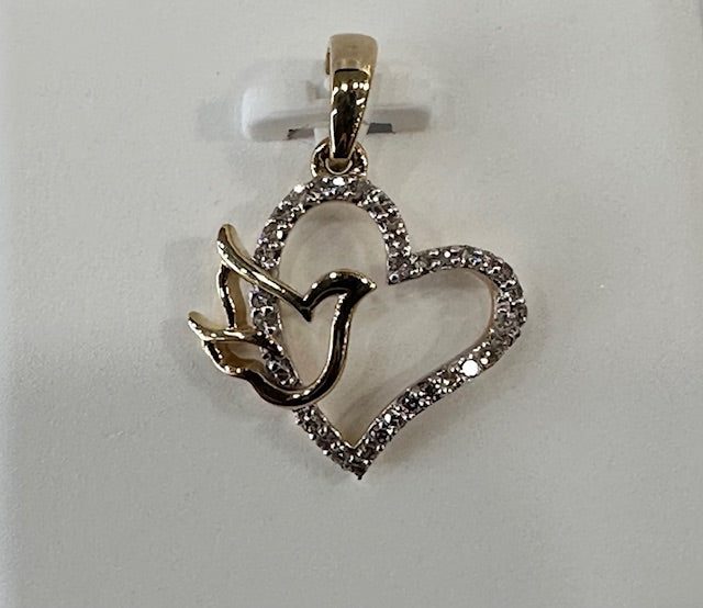 Natural diamond necklace pendant dove in heart