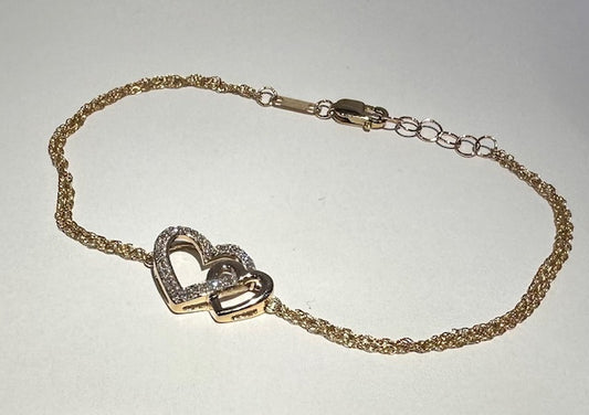 1/10 CTW Natural Diamond and Gold Heart Bracelet