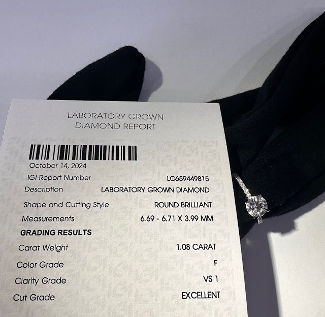 IGI certificate lab grown diamond round ring