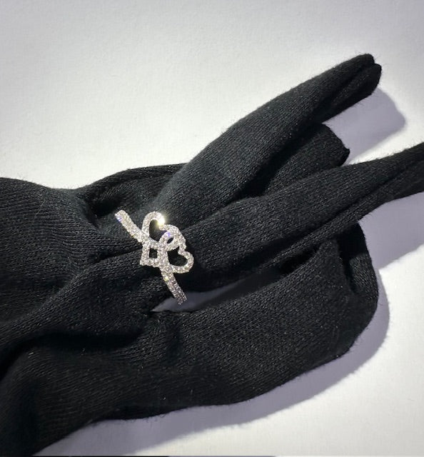 Natural diamond ring connected hearts