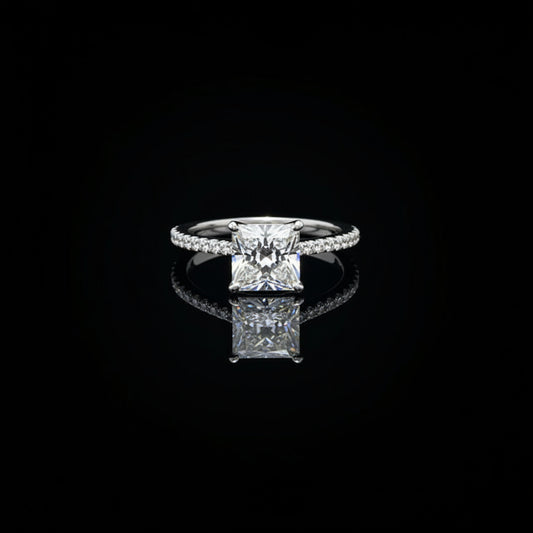 2.11 CT Certified Princess Cut Engagement Ring in 14k white gold