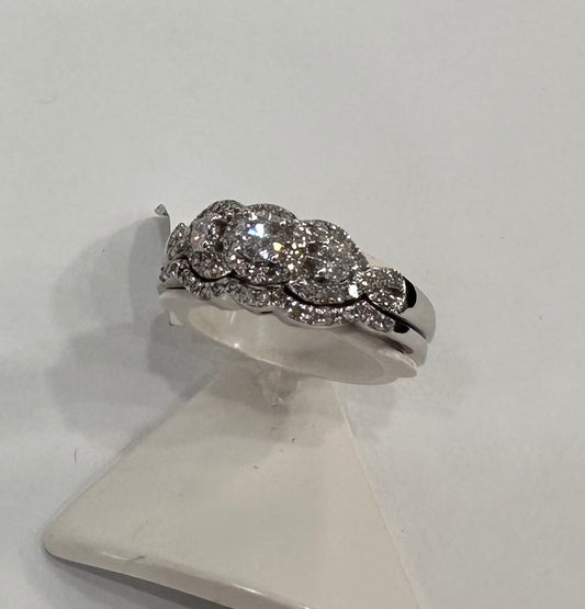 three stone natural diamond bridal set