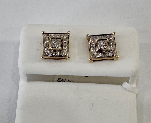 Square design natural diamond studs for men