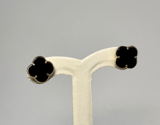 yellow gold and black clover studs