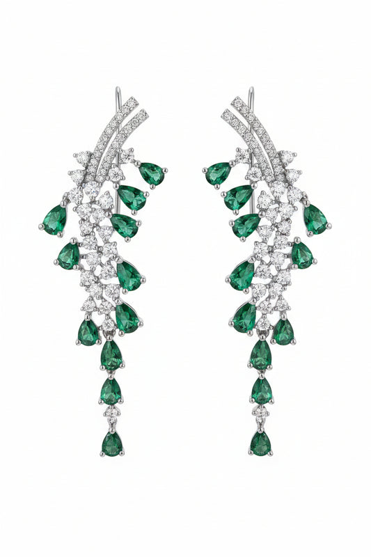 fancy dangling earrings with emerald and diamond stones