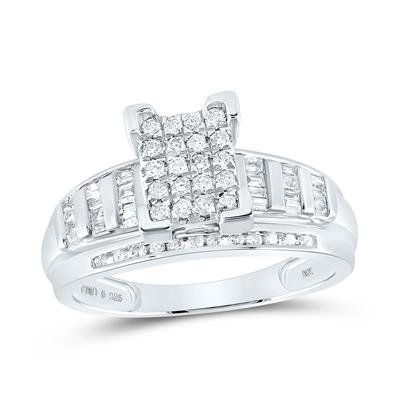 Diamond ring with silver band on a white background