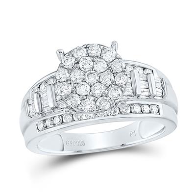 Round diamond cluster ring in sterling silver