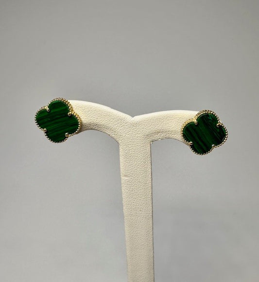 Green clover earrings in 10K yellow gold