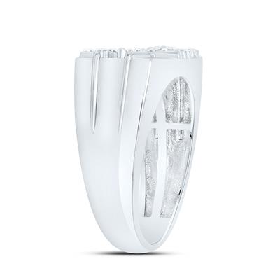 Side view Silver ring with diamonds on a white background