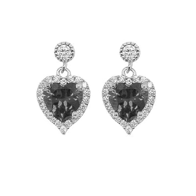 Sterling silver dangle heart earring black