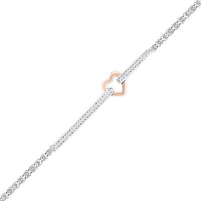 14kt Two-tone Gold Round Diamond Heart Bracelet 1/8 CTW