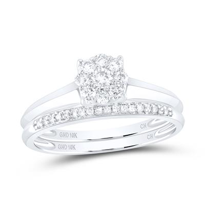 10k White Gold Natural Diamond Wedding Ring Set