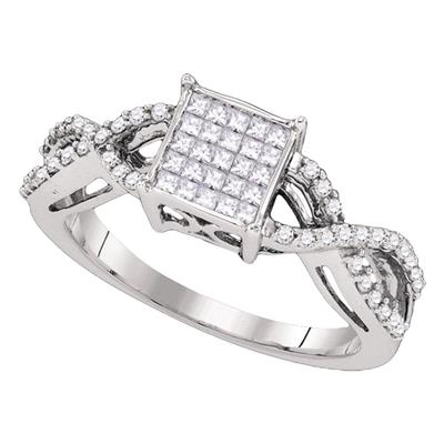 10k White Gold Princess Diamond Square Cluster Ring 1/2 Cttw