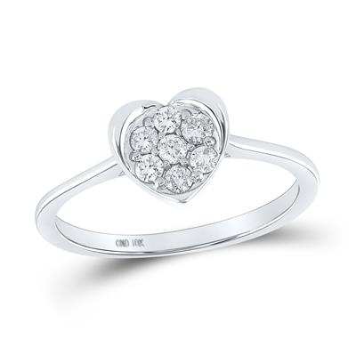 10k White Gold Round Diamond Heart Ring 1/4 Cttw