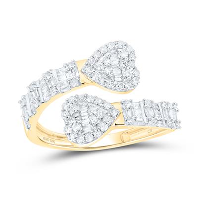 Natural Baguette Diamond Cuff Bypass Heart Ring