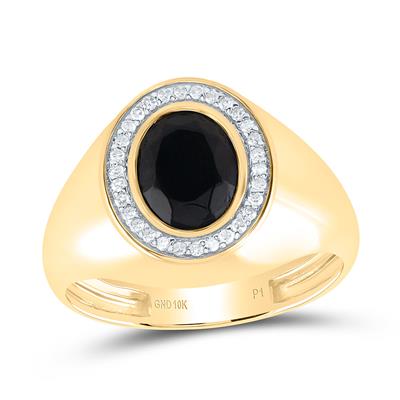 1/6CTW Diamond 9X7 MM-Oval Onyx Men's Ring