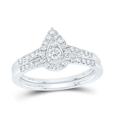 1/2CTW Natural Diamond Pear Single Halo Bridal Set