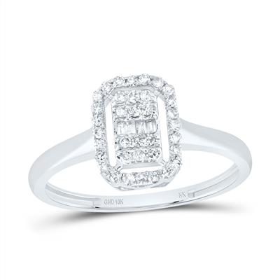 1/5CTW Natural Diamond Emerald Cut Design Ring white gold