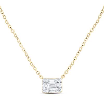 1/5 CTW Natural Baguette Diamond Necklace yellow gold