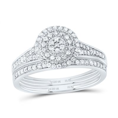 3/8CTW Natural Diamond Round Double Halo Bridal Set